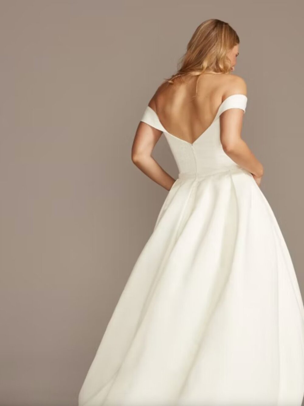 David’s Bridal Off-Shoulder Satin A-Line Bridal Gown in Ivory - Picture 4 of 4